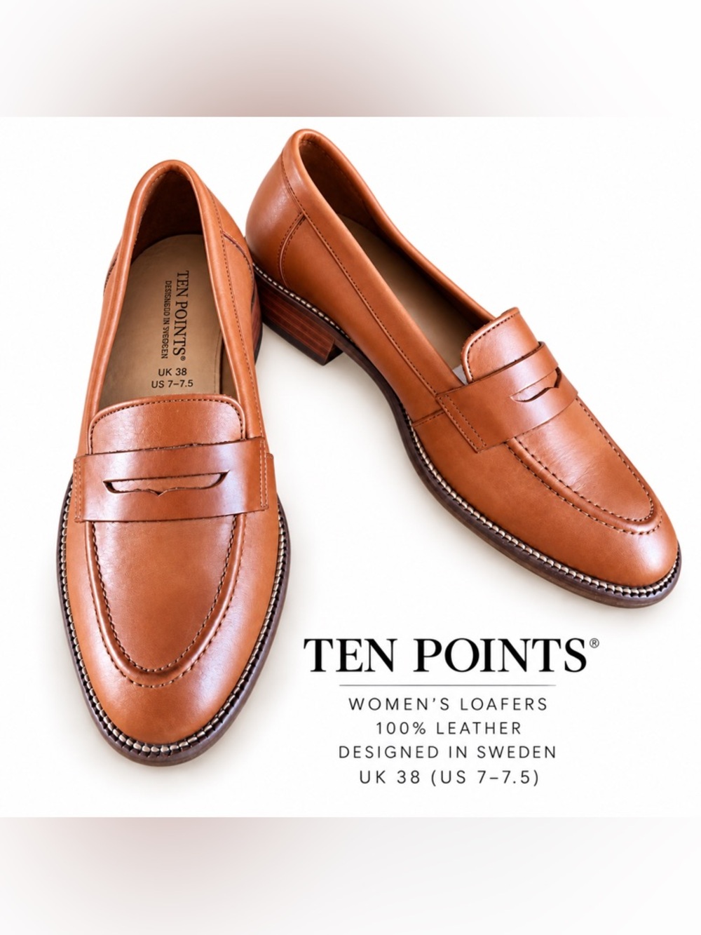 Ten Points Women’s Leather Penny Loafers – Size 38 NWOT
